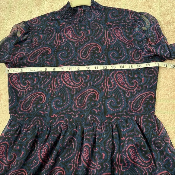 ModCloth Pink Navy Black and Gold Paisley Mini Dress Long Sleeves Size Small - Picture 9 of 13